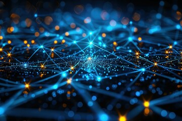 Wall Mural - a blue and orange network of lines with many small dots