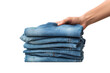 © Muhammad - Denim jeans stack in hand, blue folded pants pile, casual clothing retail concept for laundry and wardrobe organization isolated on Transparent Background