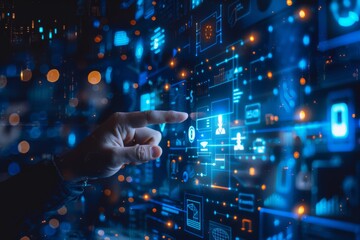 Aufkleber - Cuttingedge Digital Technologies show futuristic AI improvements, blending to shape techs future in digital transformation era, focusing on digital, technology, AI, futuristic, and innovation