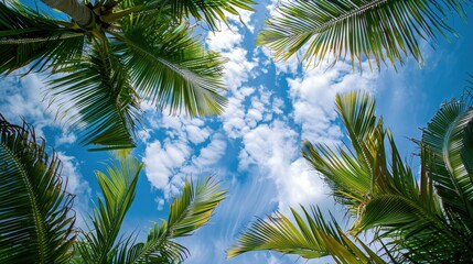 Wall Mural - Palm leaves in the sky with focused nature