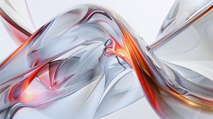 Wall Mural - An elegant abstract image showcasing smooth 3d glass curves with colorful reflections on a pure white backdrop. 