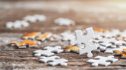 Sticker - Puzzle Piece on Wooden Background.