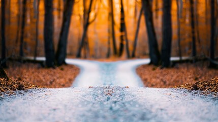 Poster - Fork in the Road in Autumn Forest.