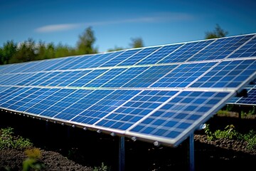 A solar panel array in a desert, capturing the sun energy to provide renewable electricity. 