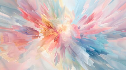 Canvas Print - An abstract image showcasing an explosion of soft pastel colors radiating outward in a dynamic and visually soothing pattern. 