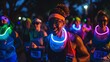 © radekcho - Midnight run event, with participants wearing headlamps and glow sticks, turning a fitness activity into a festive social gathering.
