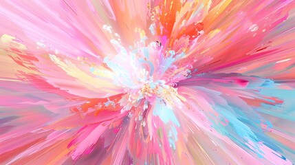 Canvas Print - An abstract image showcasing an explosion of soft pastel colors radiating outward in a dynamic and visually soothing pattern. 