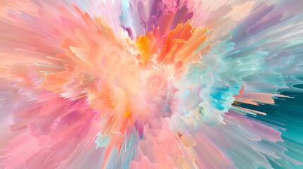 Canvas Print - An abstract image showcasing an explosion of soft pastel colors radiating outward in a dynamic and visually soothing pattern. 