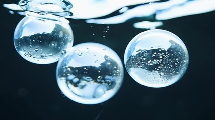 Poster - Underwater video of three air bubbles floating upwards, hope, dreams, and new beginnings, film overlay effect, motion elements, video effects