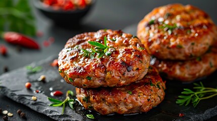 Wall Mural - a plate of meatballs with herbs and spices.