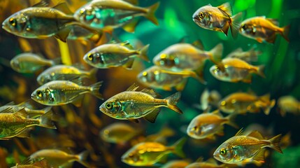 Wall Mural - A group of fish swimming in an aquarium.