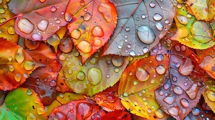 Wall Mural - Captivating autumn beauty  raindrops adorn colorful fall foliage in nature s masterpiece