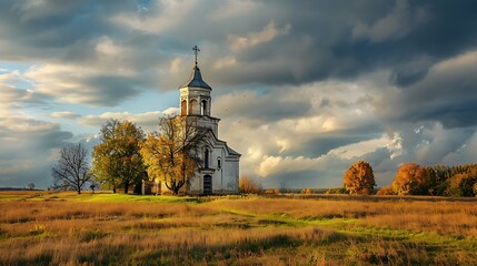 Wall Mural - Aerial View of a Church by a River