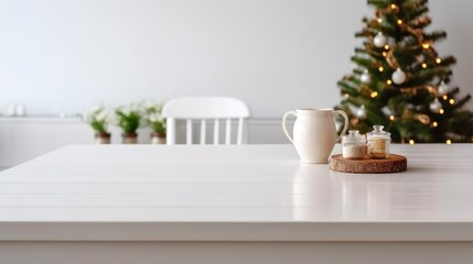 Poster - Empty table background with Christmas decoration