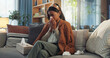 © peopleimages.com - Indian woman, house and sick with blowing nose on illness, flu and sinus in living room. Female person, sneeze and couch in lounge with blanket for fever, virus and allergy with tissue for infection