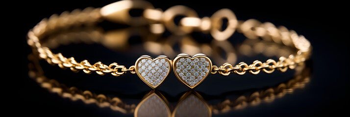 Elegant Gold Bracelet Adorned with Heart-Shaped Diamond Charms - Showcase of Luxury and Sophistication