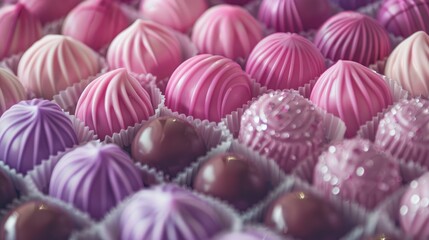 Canvas Print - Luxurious handmade bonbons in pink and violet shades for special occasions