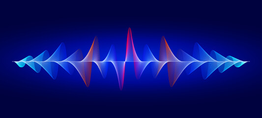 Poster - Colorful sound wave neon frequency illustration glowing on dark blue background