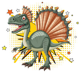 Sticker - Smiling dinosaur with vibrant stars and comic effects