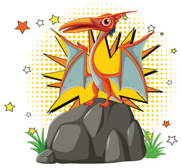 Sticker - A vibrant pterodactyl standing on a rock