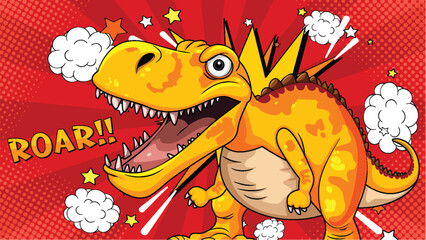 Wall Mural - Bright dinosaur roaring with comic-style effects