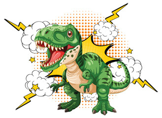 Wall Mural - Green dinosaur with comic explosion background