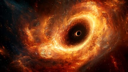 Wall Mural - Fiery black hole in deep space with swirling gases and intense colors. Space concept