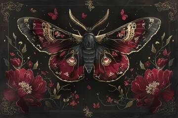 Ornamental Moth on a Dark Floral Background