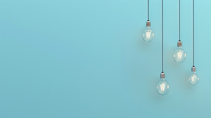 Aufkleber - Lightbulbs hanging against a blue background, symbolizing innovation and ideas. Generative AI