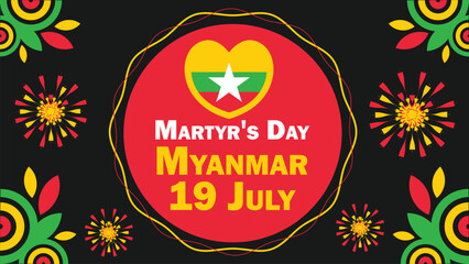 Wall Mural - Martyr's Day Myanmar  vector banner design with geometric shapes and vibrant colors on a horizontal background. Happy Martyr's Day Myanmar modern minimal poster.