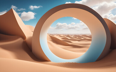 Wall Mural - 3d render, abstract fantastic panoramic background with round arches and white clouds