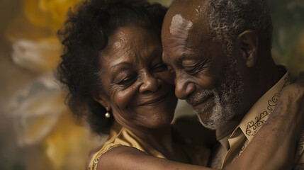 Wall Mural - afroamerican oldcouple is dancing happily hugged in love 