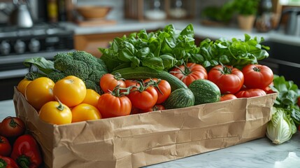 Wall Mural - Fresh Vegetables on Kitchen Counter - Generative AI