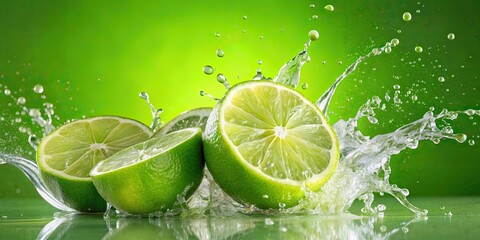 Wall Mural - Fresh limes water explosion in a light green background, limes, water, explosion, fresh, citrus, fruit, vibrant, refreshing