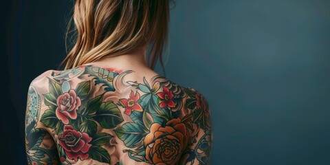 Sticker - young woman slender body covered in tattoo 