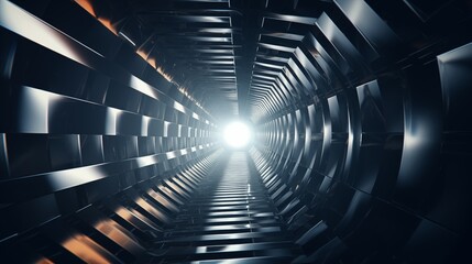 Canvas Print - Futuristic Metallic Tunnel with Vanishing Point and Bright Light