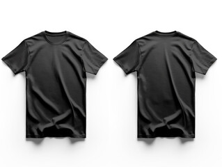 Poster - Two black t-shirts, front and back view, on a white surface. Ideal for mock-ups and branding with copy space. Generative AI