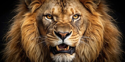 Canvas Print - Ferocious lion face with piercing eyes and bared teeth, lion, animal, wildlife, predator, fierce, angry, aggressive