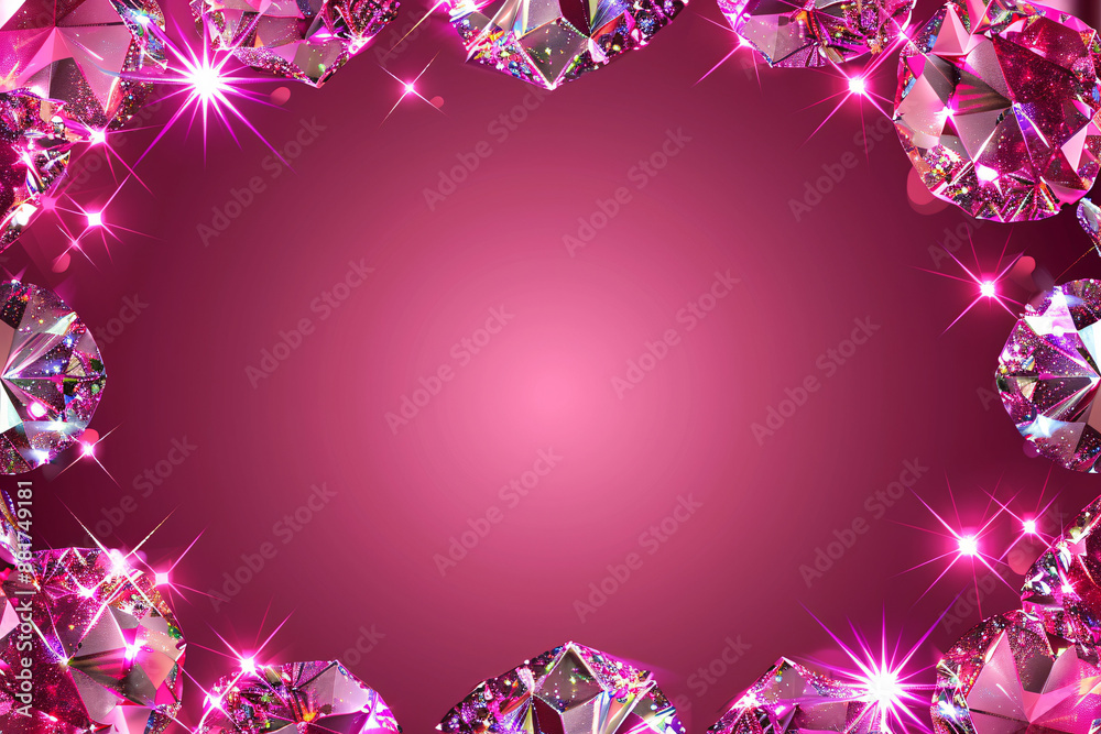 A rectangular frame made of sparkling pink diamonds on a dark pink ...