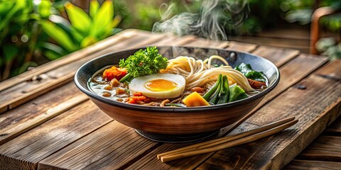 Poster - Delicious ramen dish with poached egg, assorted vegetables