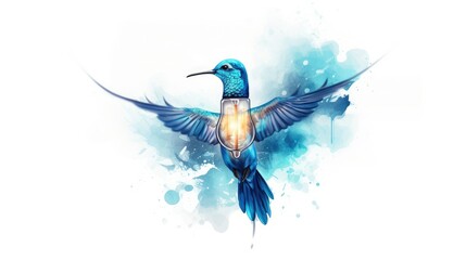 Canvas Print - A blue light bulb with an inked design of bird 