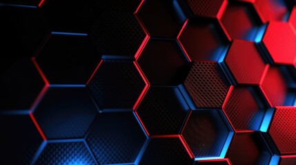 Poster - modern red blue dark honeycomb hexagonal digital background