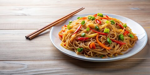 Poster - Stir-fried Chinese economic rice noodles on a plate, Chinese, street food, noodles, stir fry, cuisine, Asian