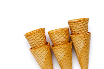 Waffle cones on white background