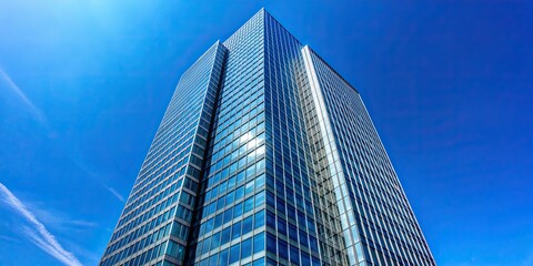 Poster - Fragment of a modern skyscraper against clear blue sky, skyscraper, modern, architecture, building, tall, urban, city