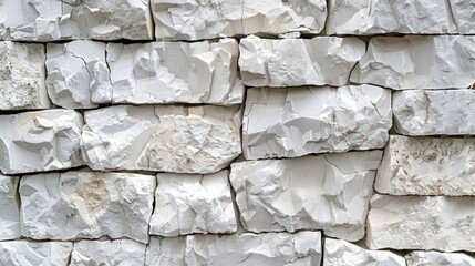 Aufkleber - Close up of white limestone wall or stone fence Abstract bricklaying background emphasizing construction and masonry