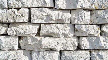 Aufkleber - Close up of white limestone wall or stone fence Abstract bricklaying background emphasizing construction and masonry