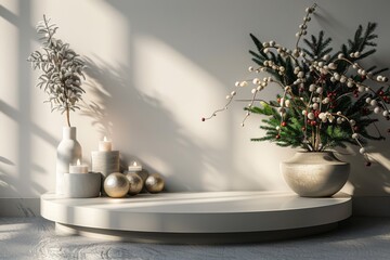 Poster - Minimalist Christmas Decorations with Candles and Ornaments