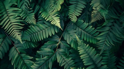 Aufkleber - Fern leaves in forest texture background Dense dark green fern leaves in garden Nature abstract background Fern at tropical forest Beautiful dark green fern leaf texture background wit : Generative AI