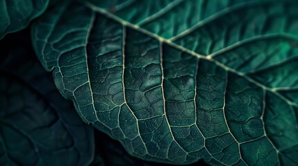 Aufkleber - A macro photo captures the intricate details of a leafs veins showcasing its vibrant green texture and delicate structure : Generative AI
